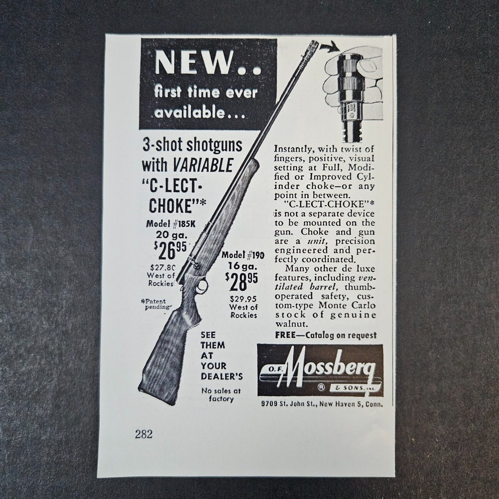 1950 OF Mossberg C-Lect-Choke Model Vintage Print Ad New Haven CT Model 185K 190